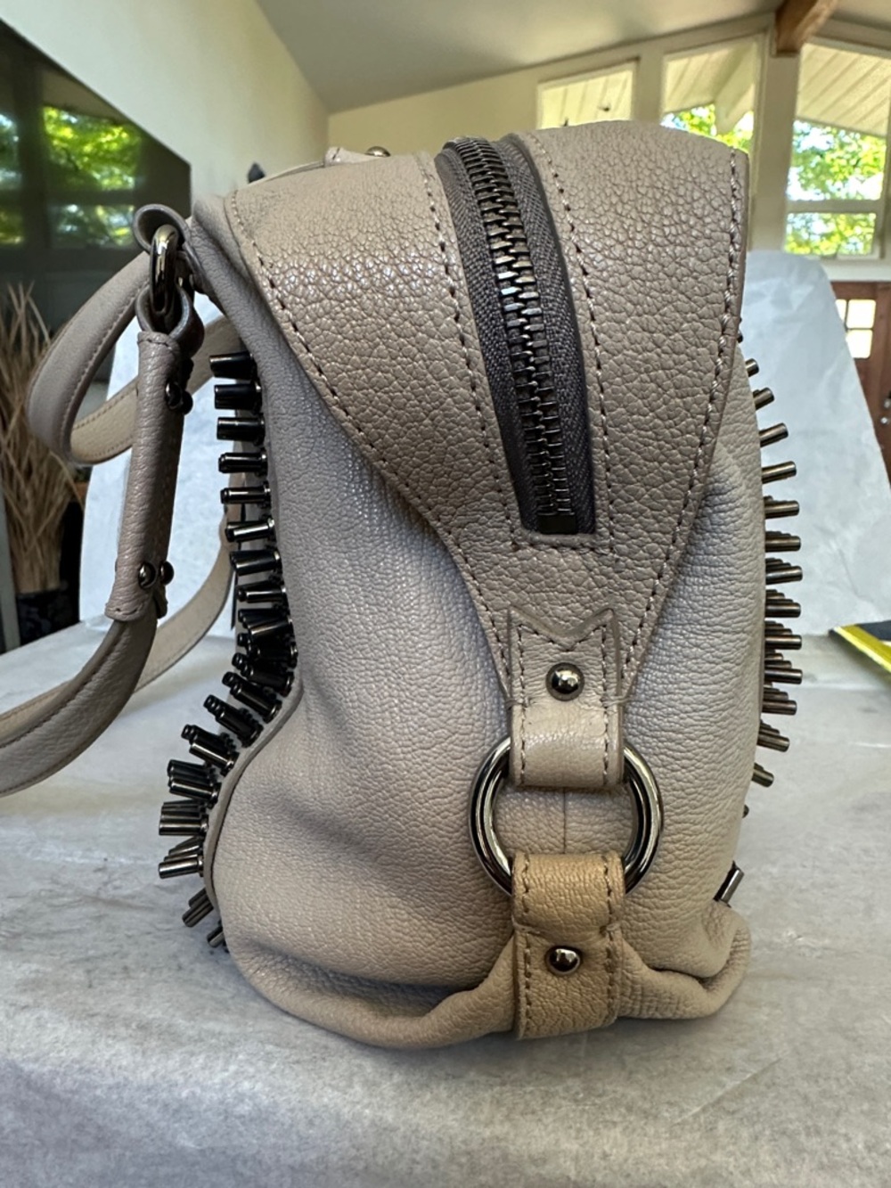 Rare Christian Louboutin Morrigan Medium Capra Stone Leather ShoulderBag NWT COA - Picture 6 of 17